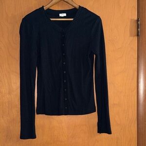 Aerie Black Ribbed Button-Down Shirt